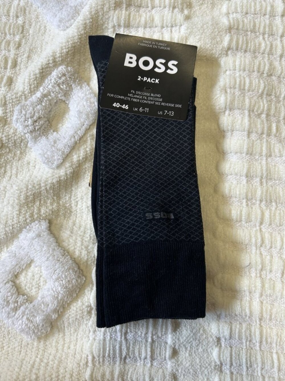 Hugo Boss Mens Dress Socks 2-Pair Finest Soft Cotton Blue Crew One Size (7-13)
